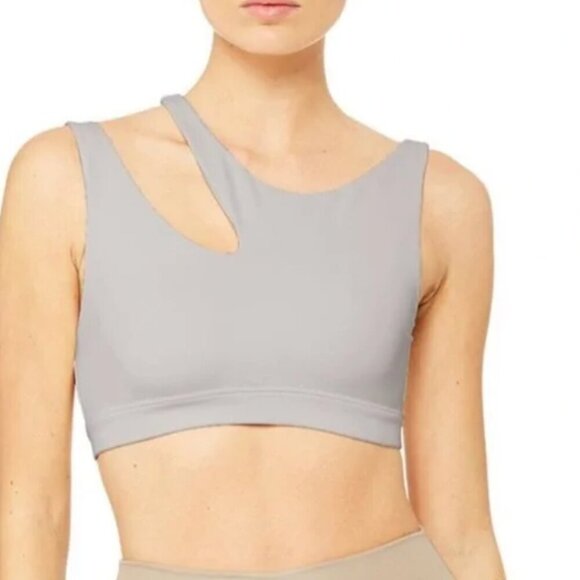 Alo "Peak" Asymmetrical Sports Bra XS Cutout Neutral Modern Gym Activewear Top - Picture 1 of 6